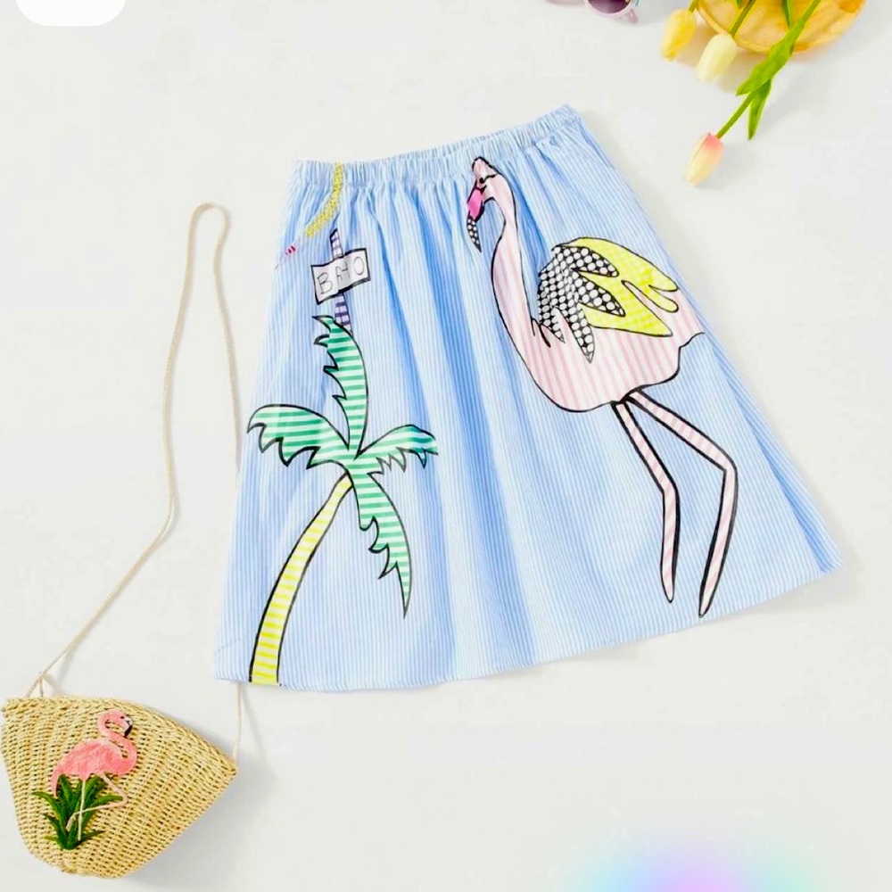 New Vadim Blue & White Striped Flamingo Skirt - Picture 15 of 17